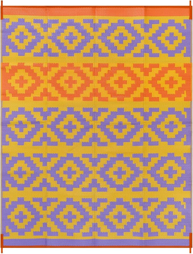 Anidaroel Camping Rug for Outside RV, 8x10 Waterproof Outdoor Rug for Patio Clearance, Reversible Plastic Straw Outside Area Rug for Deck, Camper, Backyard, Picnic(Purple&Orange,8‘x10')