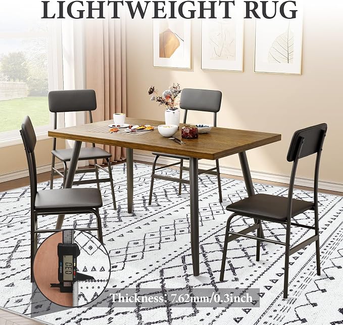 Area Rug for Living Room 9x12: Large Washable Boho Moroccan Rugs Geometric Neutral Rug, Non-Slip Foldable Morden Farmhouse Indoor Floor Carpet for Bedroom Dining Table Home（Black,9'X12'）