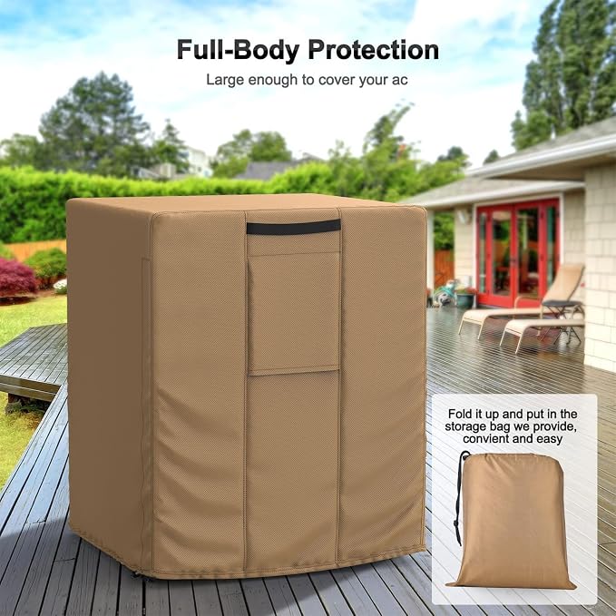 Mrrihand Central Air Conditioner Cover for Outside Units Waterproof Heavy Duty AC Unit for Outdoor Large AC Cover for Winter (24"X24"X22")-Brown