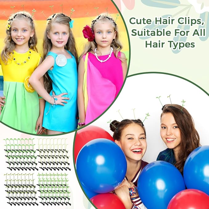 Tigeen Hair Clip, 200 Pieces Bean Sprout Hairpins, Funny Plant Hair Clips, Little Grass Sprout, Flower, Butterfly, Mushroom Hair Accessories, Barrettes Headwear for Women Girls Party