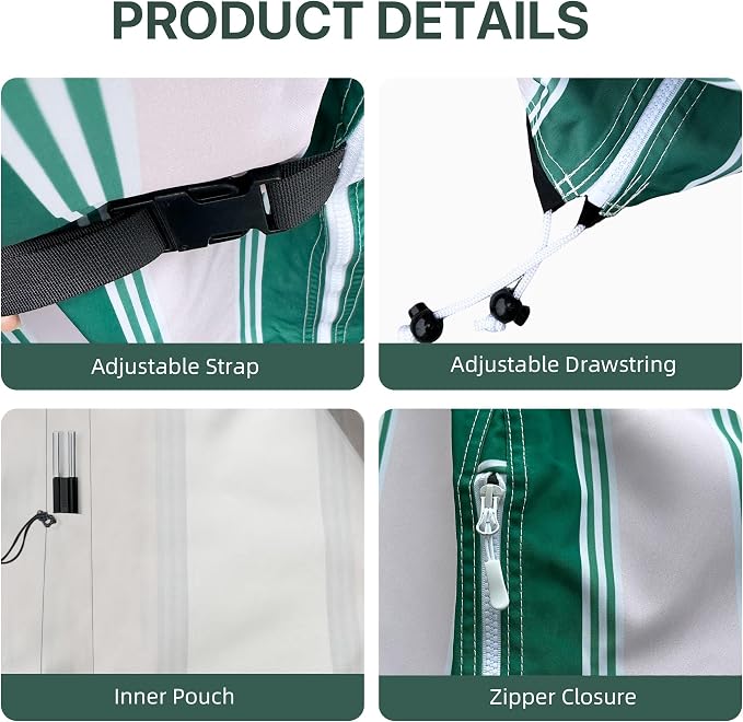Patio Umbrella Cover, Waterproof Outdoor Umbrella Cover, PU-Coated Polyester Parasol Umbrella Cover with Zipper, Adjustable Strap and a Support Pole, UPF 50+ Windproof Design