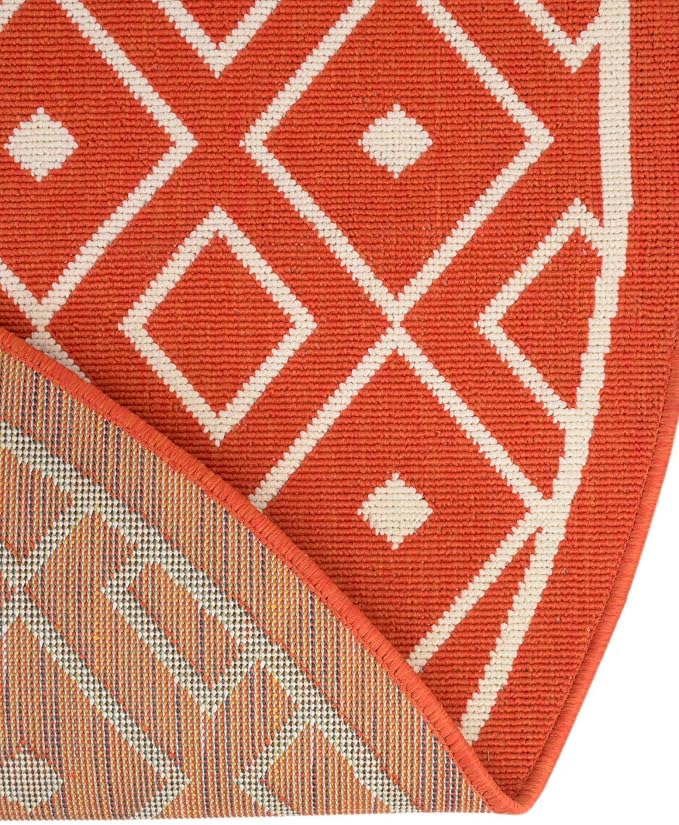 Unique Loom Outdoor Trellis Collection Area Rug - Kafes (4' 1" Round, Rust Red/ Ivory)