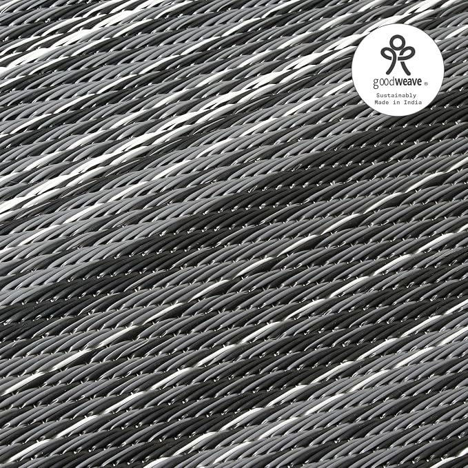 Fab Habitat Outdoor Rug - Waterproof, Fade Resistant, Crease-Free - Premium Recycled Plastic - Striped - Large Patio, Deck, Sunroom, Camping, RV - Cancun - Midnight - 6 x 9 ft