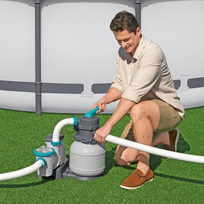 Bestway 1,500 GPH Above Ground Swimming Pool Sand Filter Pump | Compatible with Pools: 300 to 11,200 Gallons, Corrosion-Resistant Tank, Pre-Assembled, Low-Maintenance Pump with Adapters