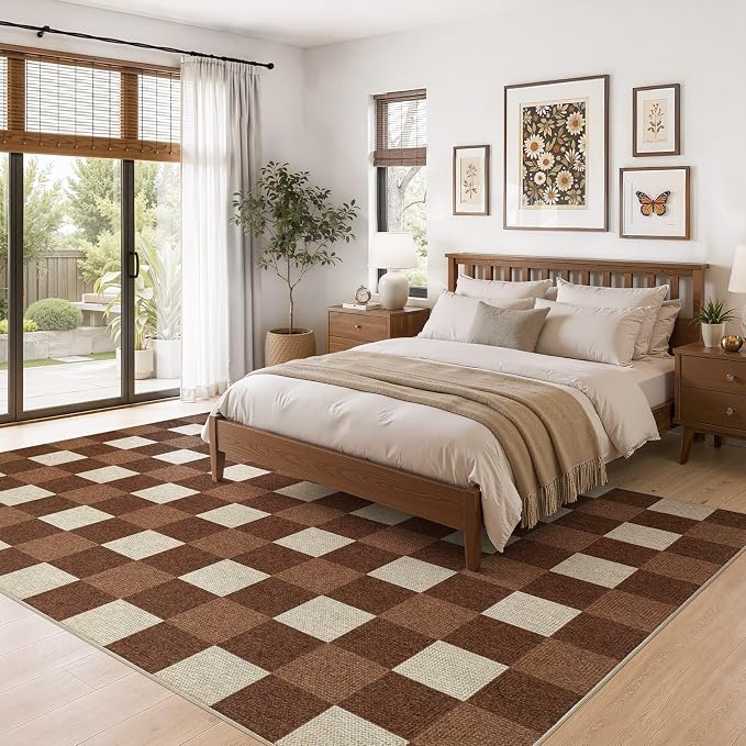 UERMEI 5x7 Outdoor Jute Area Rug Patio Neutral Washable Brown | Easy Non Slip Pet Friendly Indoor Farmhouse Carpet for Living Room Bedroom Dining Backyard