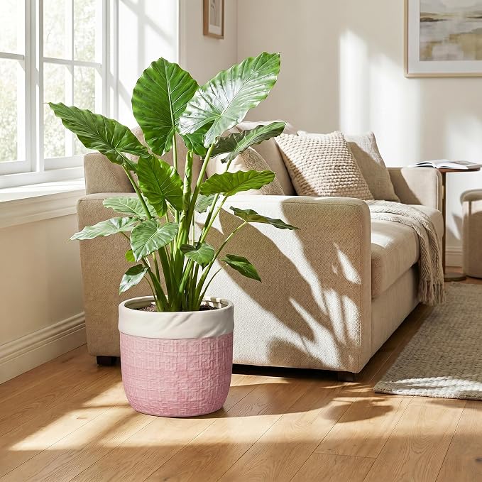 9.8 Inch Plant Pot - Ceramic Planter with Drainage Hole and Plug, Round Boho Planters for Indoor Plants Outdoor, Ceramic Flower Pots, Balcony Office Decor, Gifts for Plant Lovers, Pink