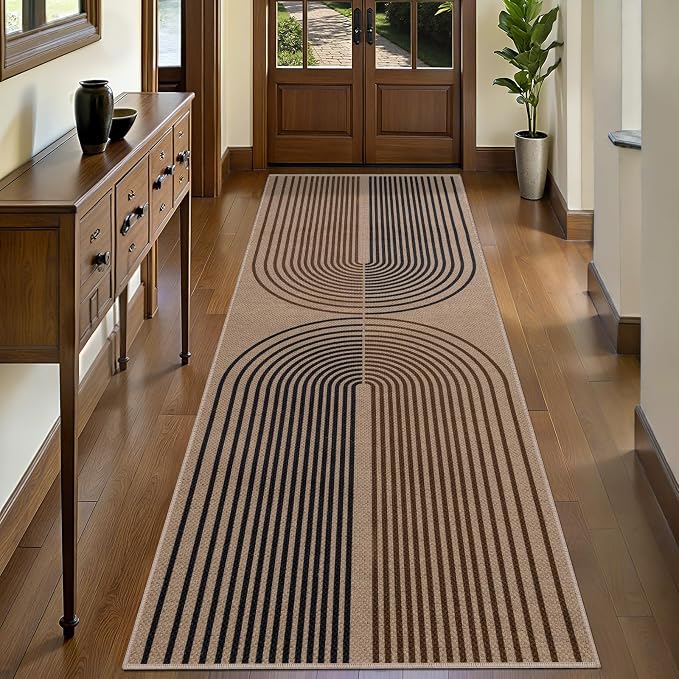 Tangsoo Rainbow Easy Jute Rug 2.6x8 Washable Runner Rug for Hallways,Non-Slip Thin Dark Brown Outdoor Rug,Modern Farmhouse Carpet for Porch Laundry Bedroom Living Room Entryway