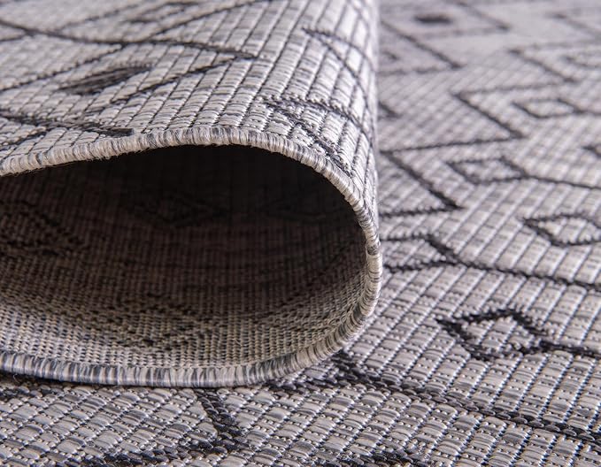 Unique Loom Outdoor Trellis Collection Area Rug - Tribal Trellis (2' x 8' Runner, Gray/ Black)