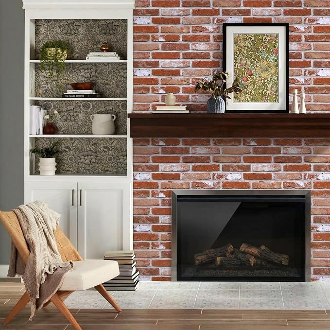 COMSTICKC 3D Red Faux Brick Wall Panel Peel and Stick Wall Covering, 12 Pcs of 22.8" x 11.8", 3D Brick Wall Stickers, UrltraLight PVC Self Adhesive Brick Decorative Tile Interior, Covers 22.48 sq.ft