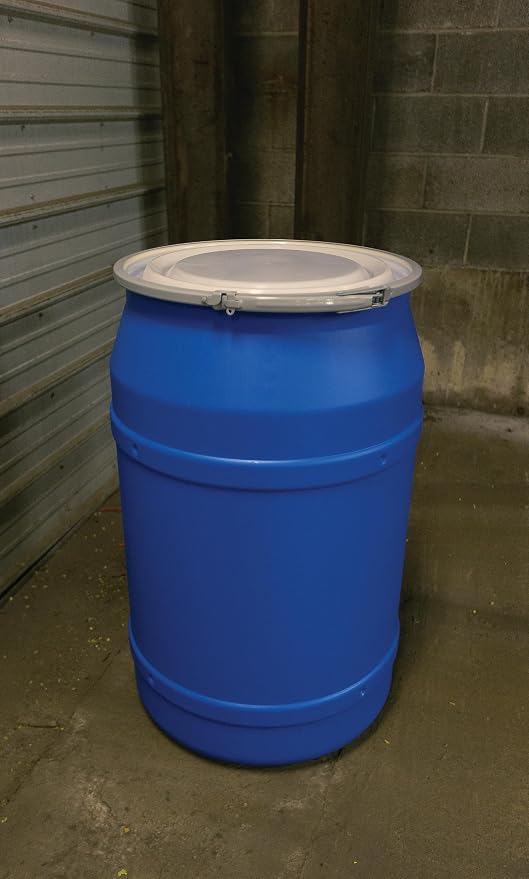 Eagle 55 Gallon Plastic Drum with Lid, Metal Lever-Lock, 36.4"x22.5", Open Head Lab Pack Drum Made of Durable, Lightweight HDPE, Withstands Weather and Chemicals, Made in USA, Blue, 1656MB