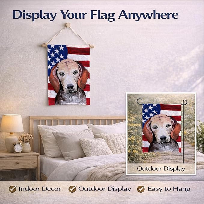 Caroline's Treasures CK6517GF Estonian Hound Dog American Flag Garden Flag Mailbox Flag Decorative Yard Flag Banner Outside Patio Artwork Yard Flower Beds, Garden Size, Multicolor