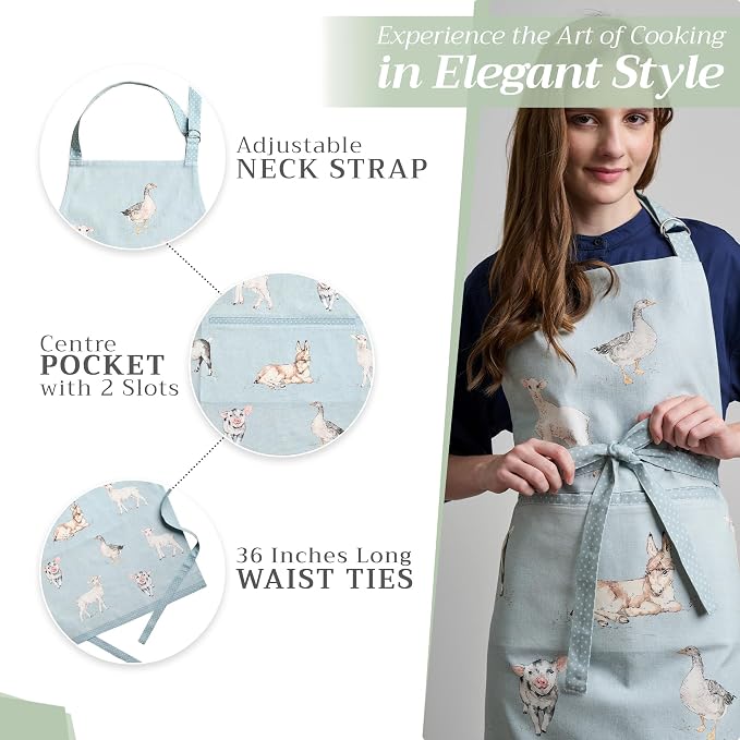 Maison d' Hermine Aprons for women with Pocket 100% Cotton (27.50"x31.50") | Adjustable Neck Strap & long ties Apron Men Chef Wedding Cooking Gardening Server Maid