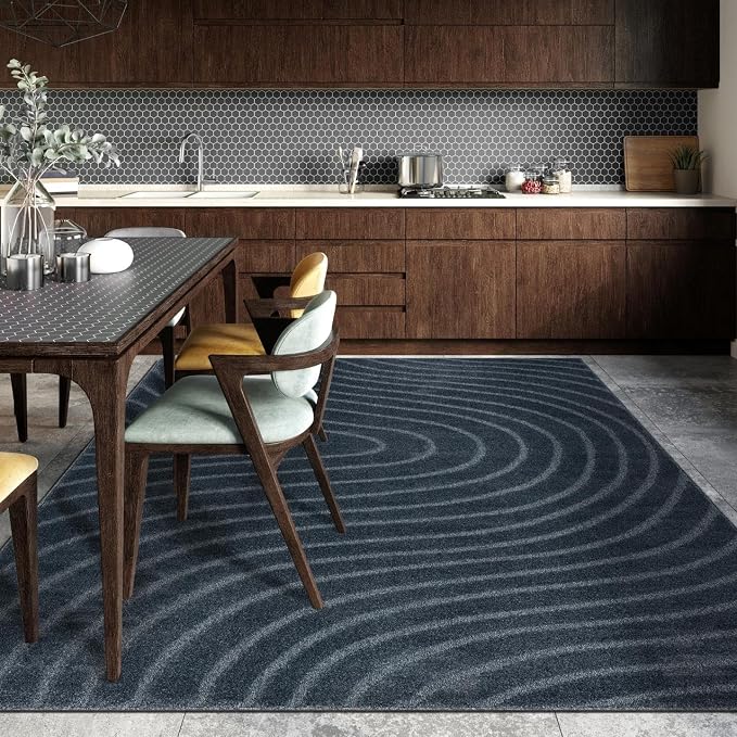 LUXE WEAVERS Modern Geometric Wave Blue 6x9 Area Rug