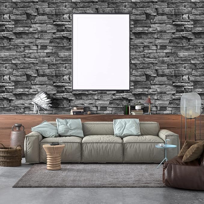 Jeweluck Grey Brick Wallpaper Peel and Stick Wallpaper 17.7inch×236.2inch Faux Stone Self Adhesive Wallpaper Kitchen Backsplash Peel and Stick Brick Contact Paper Removable Wall Paper Decor Vinyl