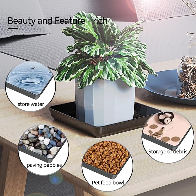 WAYNHUI Squared Plant Saucer 6/8/10/12/14/16/18Square Plastic Basin Tray Large/Small Water Receiving Tray (Black 6inch 5pack)
