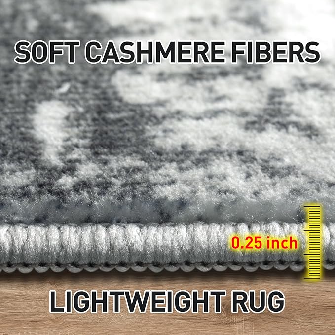 4x6 Area Rugs for Living Room: Washable Abstract Black Grey Gold Carpet | Non-slip TPE backing makes this washable soft low-pile rug safe & durable, Pet-friendly decor for dining room,nursery,office