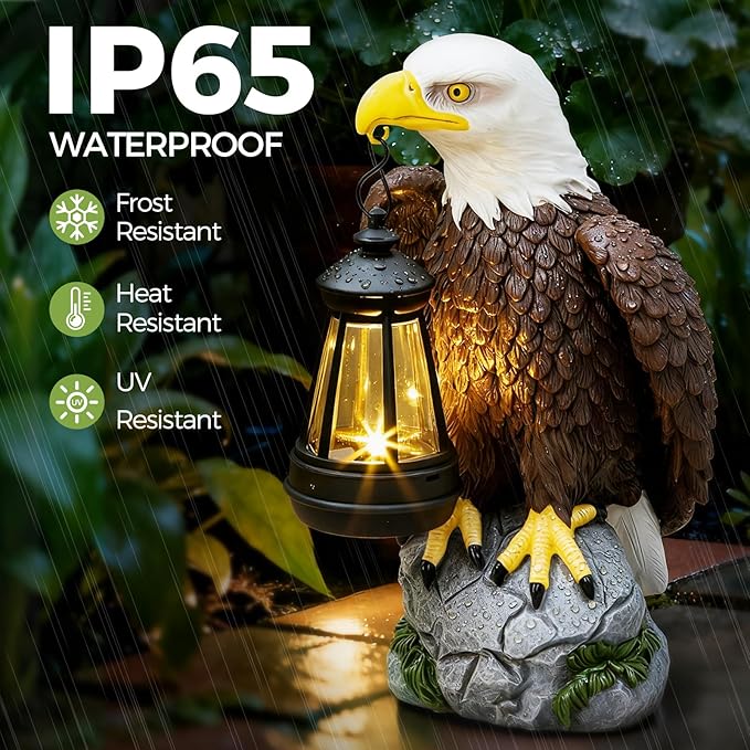 YDKOJGW 250 Anniversary USA Bald Eagle Garden Statue,Solar Garden Outdoor Statues Bald Eagle with Light, Lawn Decor Statue for Patio, Balcony, Yard Ornament,Home Decor Gift for Men Father