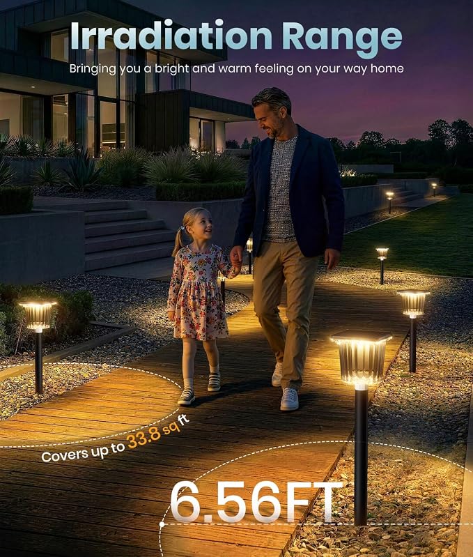 Super Bright Solar Outdoor Lights Waterproof Pathway Powered 4-Pack, Adjustable Warm&Cool White, Garden Decor Outside for Front Porch Yard/Patio/Walkway/Driveway/Lawn/Flowerbed/Landscape Lighting