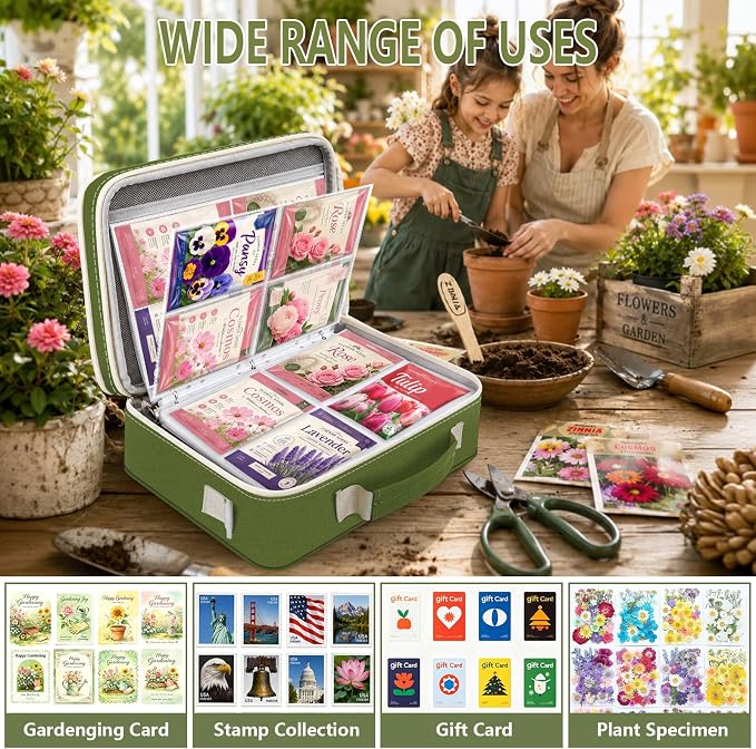 Seed Storage Organizer Binder, Seed Holder Organizer with 20 Pcs Reusable Seed Envelopes & 30 Pcs Sheets Protectors Holds 120 Packets, Garden Saving Binder Bag for Gardeners, Hobbyists, Organizers