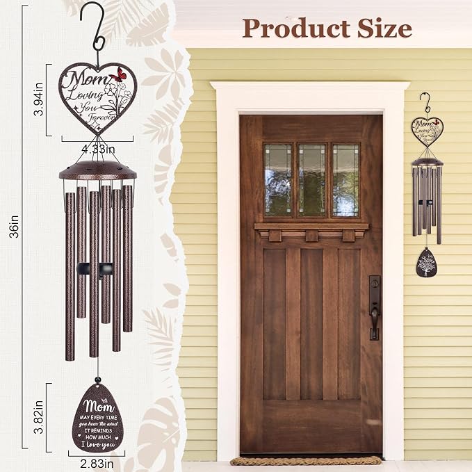YHmall Wind Chimes for Outside, Sympathy Gifts for Loss of Loved One, 36'' Memorial Wind Chimes for Loss of Mom, Bereavement Gift for Loss of Mother, Large Windchimes Outdoors for Home Garden Decor
