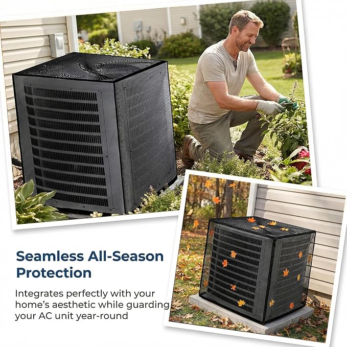 Nicunom Air Conditioner Cover, All Seasons Full Mesh AC Cover for Outside Unit Adjustable Outdoor AC Defender Covers Protect from Clogging of Debris, 35.4"x35.4"x39.4"