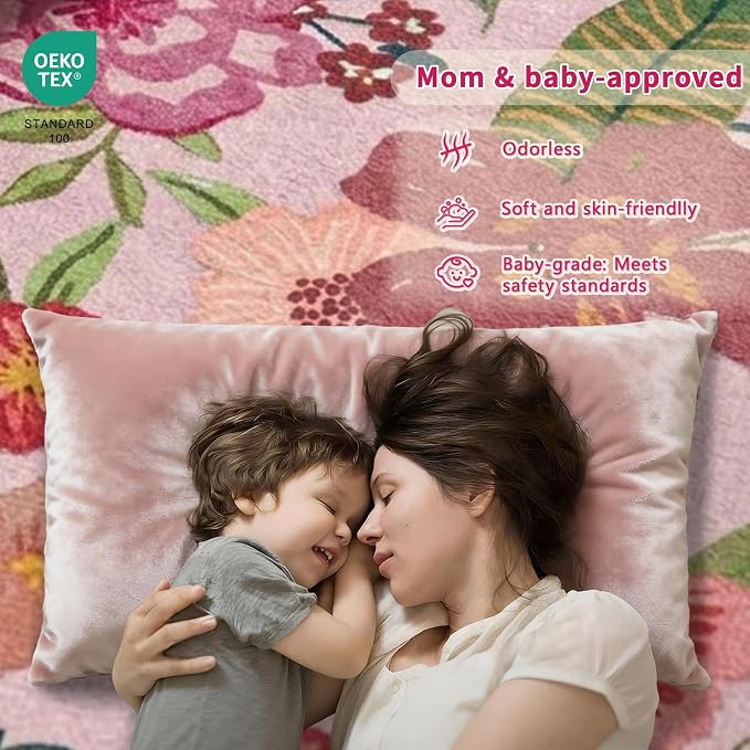 Latte&Fog 6ft Pink Round Area Rug for Girl Bedroom Washable Cute Circle Rug | Non Slip Low Pile Soft Floral Indoor Carpet for Living Room Kids Playroom Nursery Classroom Dorm Decor Dining Kitchen Office