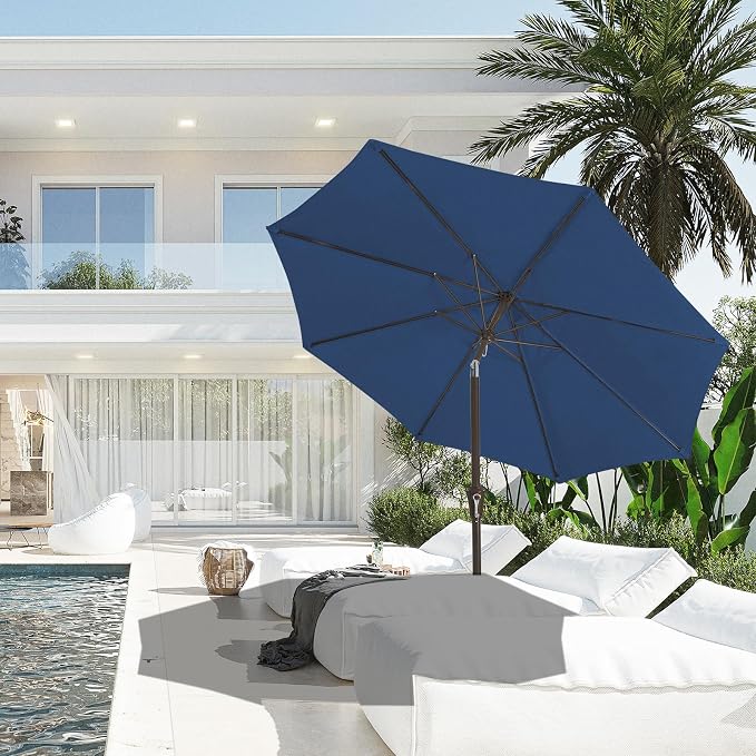 JEAREY 9FT Outdoor Patio Umbrella Outdoor Table Umbrella with Push Button Tilt and Crank, Market Umbrella 8 Sturdy Ribs UV Protection Waterproof for Pool, Deck, Backyard, Garden (Blue)