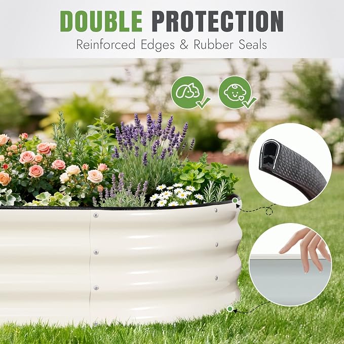INNO STAGE 2Pcs Galvanized Raised Garden Bed, 6x3x1FT Oval Metal Raised Garden Beds for Vegetables, Rust-Resistant & Easy Assembly, Outdoor Planter Box for Gardening, Flowers, Herbs (White)
