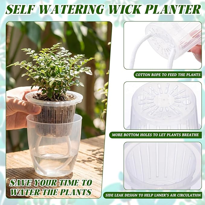 36 Pcs Self Watering Pots, 3.5 Inch Plastic Plant Pot with Inner Pot Self Watering Wick Planter Pots for Indoor House Plants, Flowers, Succulents(Transparent)