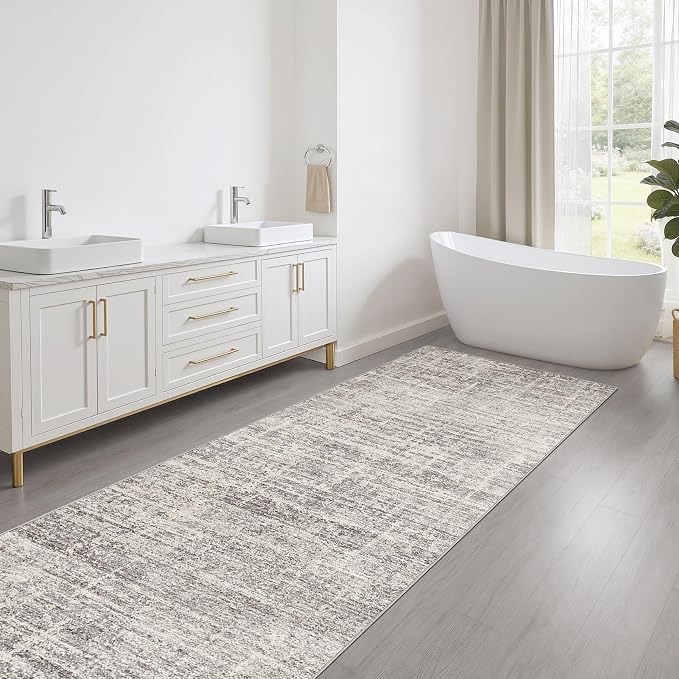 LOONGRUG Runner Rug 3x10 Machine Washable Non-Slip Neutral Rug Brown Gray | Abstract Soft Stain Resistant Indoor Accent Throw Carpet for Hallway Kitchen Bathroom Laundry Room Bedroom