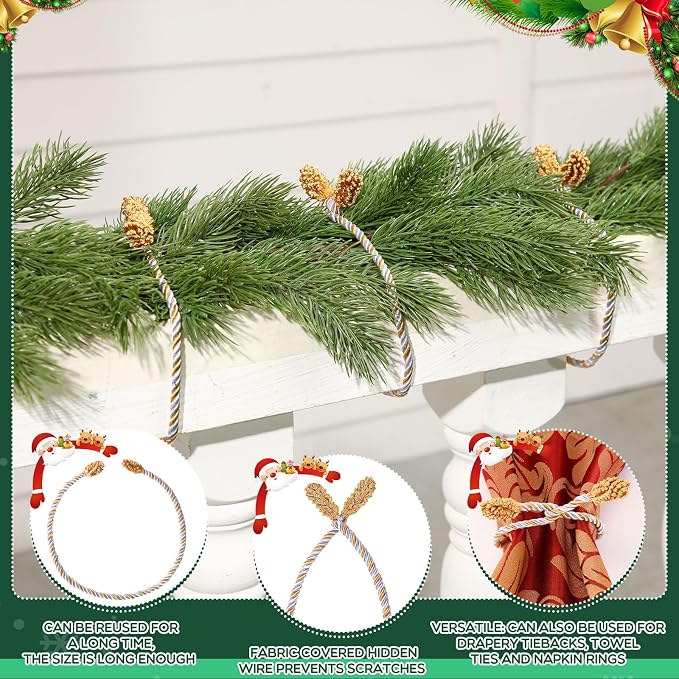 Zhengmy 24 Pcs Christmas Garland Ties Extra Long 30'' 25'' 20'' Gold Silver White Decorative Twist Tie for Banister Reusable Flexible Twist Tie for Garland Stairway Railing Home Xmas Holiday Decor
