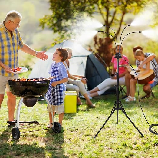 GMAULEE Outdoor Misting Stand, Adjustable 5.25 FT Mister System with 26.5FT Hose, Heavy Duty Portable Mist Cooling System for Patio, Deck, Poolside, Backyard BBQ, Party, and Kids Water Play (5.25FT)
