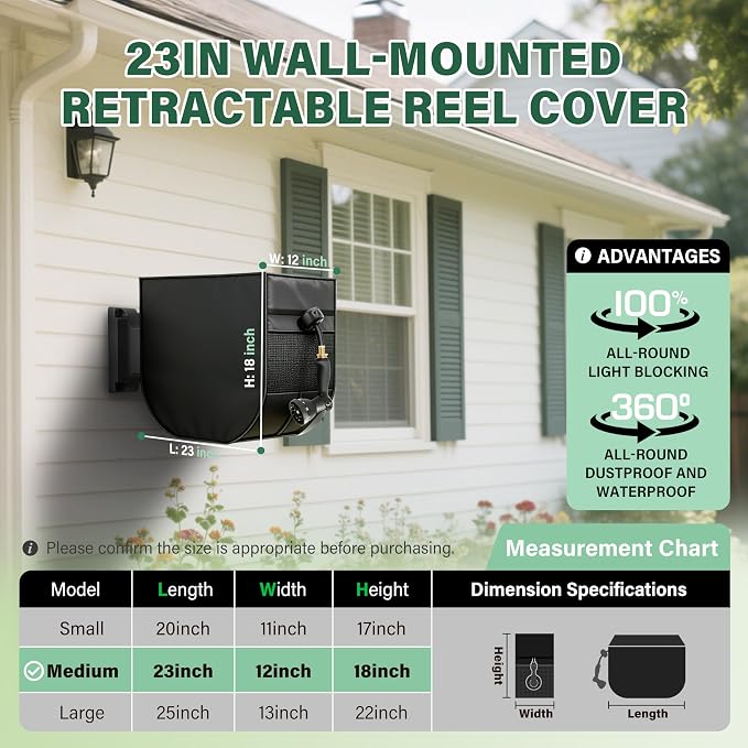 Wall-Mounted Retractable Reel cover, 420D Oxford Waterproof Sunscreen Cover, Compatible with Giraffe 1/2 100/130FT, DRINCOSH, AQUAZILLA, NEOTEC, Ulnextic, HOZEREEL and More