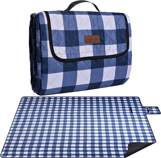 Extra Large Picnic Blanket 80''x 60'' Picnic Mat Waterproof Sand Proof Foldable for Beach, 5-Layer Outdoor Blanket for 6 to 8 Adults,Camping Lawn Hiking Park Music Festival Wedding Mats(Navy Blue)