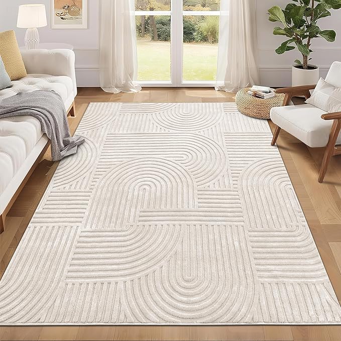 Pauwer 5x7 Area Rugs for Living Room, Modern Non Slip Washable Rug, Beige | Arch Pattern, Soft Fluffy, Neutral, Boho Accent, Solid Color Floor Carpet, For Kids Room Dining Room Nursery Entryway