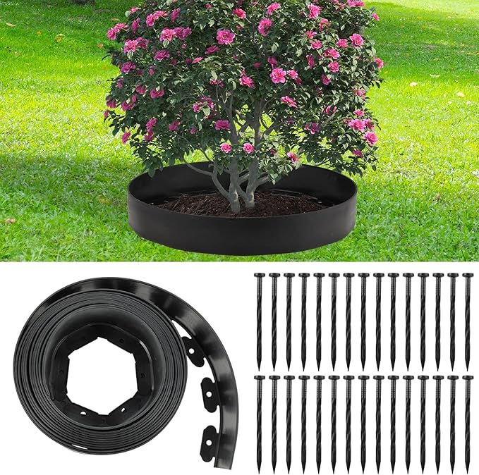 30 Ft Planting Grow Rings with 30 PCS Spikes Plant Rings for Outdoor Plants Planting Ring for Separate Rock and Maintain Moisture（Black）