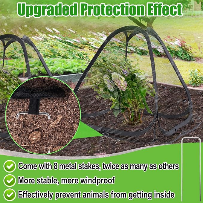 ANPHSIN Durable Plant Covers - Pop-up Fine Mesh Plant Tents with 8 Stakes, 22''x22''x23'' Garden Crop Guard Protectors Cages for Vegetables Fruits Away from Animals Birds Deer Squirrels,1 Pack