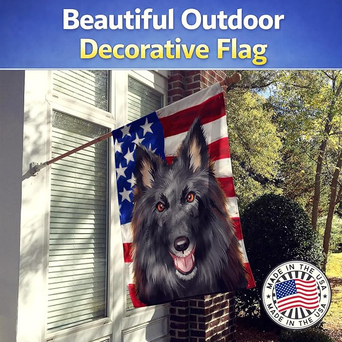 Caroline's Treasures CK6426CHF Belgian Groenendael American Flag House Flag Large Porch Sleeve Pole Decorative Outside Yard Banner Artwork Wall Hanging, Polyester, House Size, Multicolor