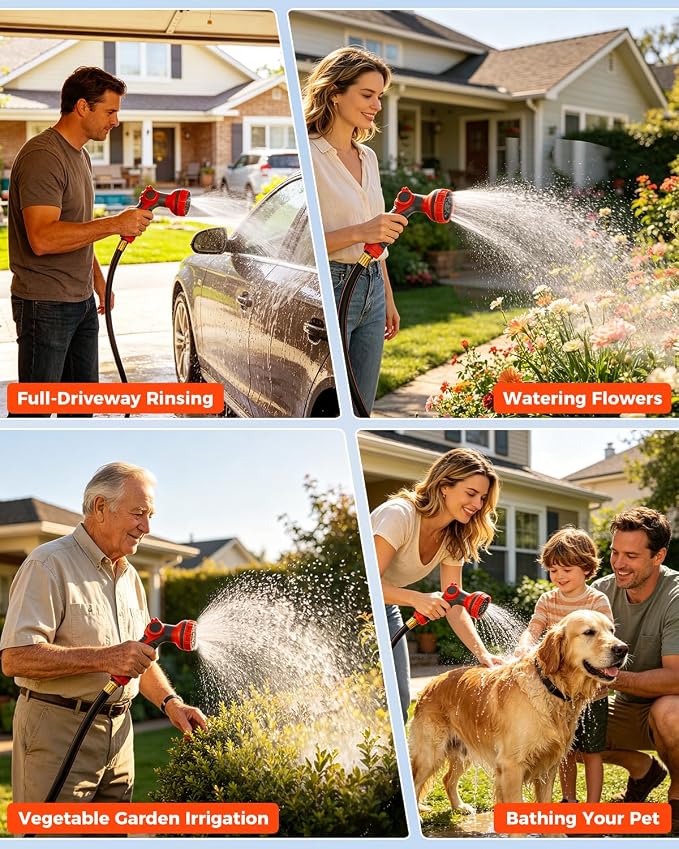 5/8 Inch 90FT Retractable Garden Hose Reel, Automatic Slow Return & Any Length Lock, Wall Mounted Heavy Duty Hose Reels for Outside with 9 Spray Nozzle, 180° Swivel UV Resistant