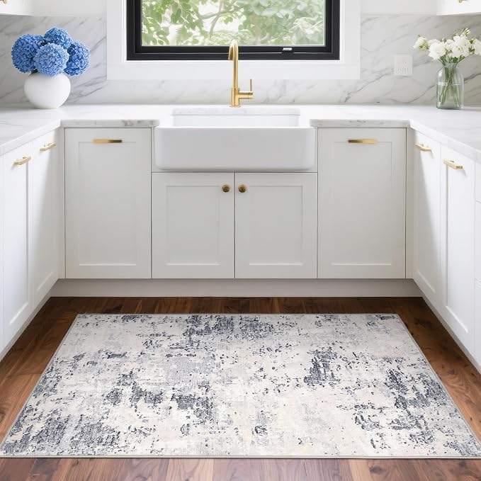 ROYHOME Modern Abstract 2x3 Area Rug Non Slip, Grey Taupe | Non Shedding Low Pile Stain Resistant Rug for Entryway Kitchen Bedroom