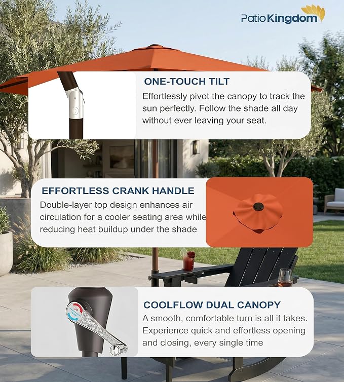 PatioKingdom 10FT Patio Umbrella with Push Button Tilt and Crank, Outdoor Market Umbrella with 8 Fiberglass Ribs, UV Protection Table Umbrella for Pool,Backyard,Garden,Deck