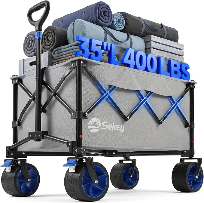 Sekey 250L Wagons Carts Foldable with Big All-Terrian Beach Wheels, Collapsible Heavy Duty Wagon, Extra Large Folding Wagon,Foldable Wagon for Camping, Garden, Sports. Gray