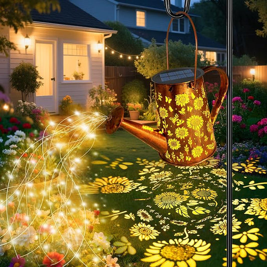 VOOKRY Solar Lights Outdoor Decoration, Large Retro Hanging Metal Solar Watering Can Lights Waterproof Sunflower Garden Decor Outside for Yard Lawn Patio Porch, Birthday Gifts for Women Mom Grandma