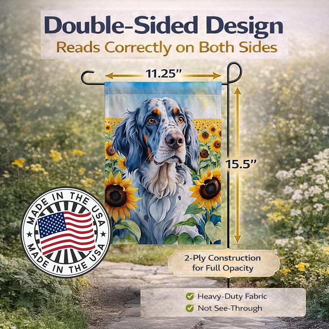 Caroline's Treasures DAC6075GF English Setter in Sunflowers Garden Flag Mailbox Flag Decorative Yard Flag Banner Outside Patio Artwork Yard Flower Beds, Garden Size, Multicolor