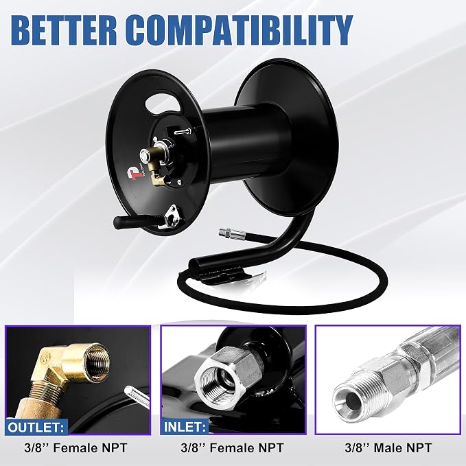 Tool Daily Pressure Washer Hose Reel 200 FT, Heavy Duty Steel Hose Reel for Power Washer, 3/8" Hose Reel Hand Crank, 4000 PSI