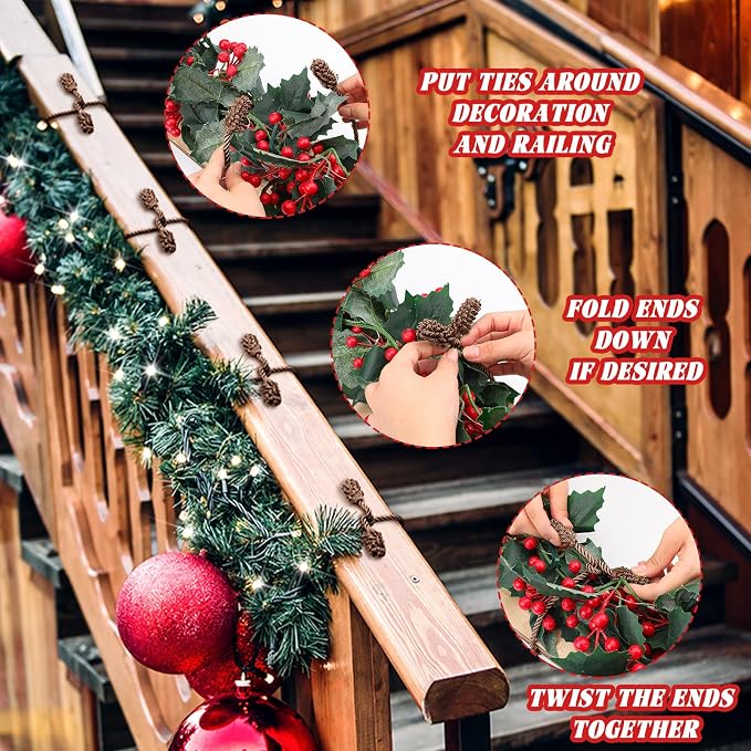 Riakrum 20 Pcs Christmas 20 Inches and 16 Inches Set Decorative Garland Twist Ties Garland Decor for Xmas Holiday Lights Bannisters Stairways Railings (Brown)