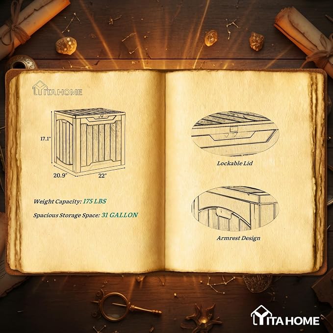 YITAHOME 31 Gallon Deck Boxes Set of 2 | Lockable Outdoor Storage Bins with Silver Decorative PVC Trim Panels for Patio Cushions, Garden Tools, Weather-Resistant