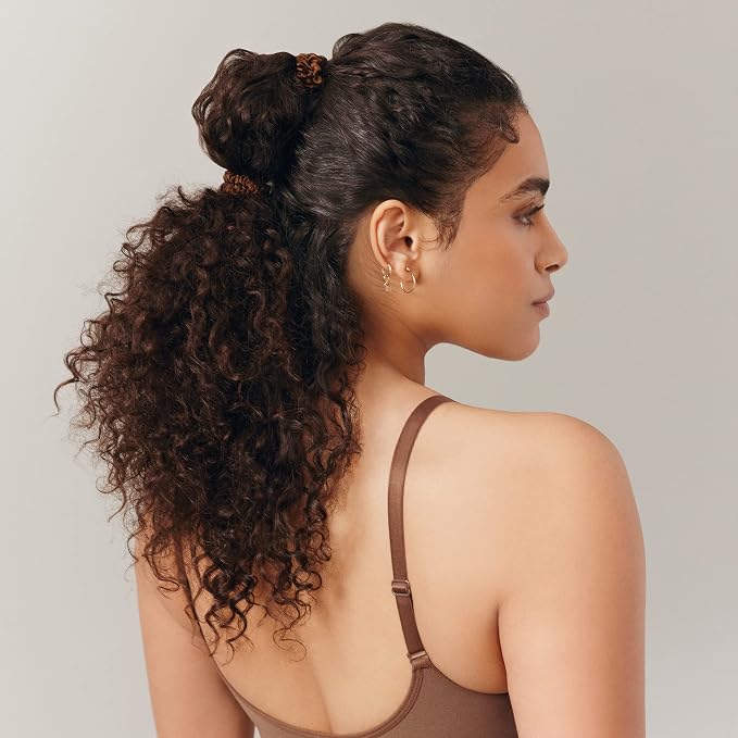 Slip Silk Hair Ties — Skinny Silk Dark Brown Scrunchies, No Damage, No Crease, Anti-Breakage |100% Mulberry Silk | All Hair Types | Made with Proprietary Slipsilk™ | Set of 4