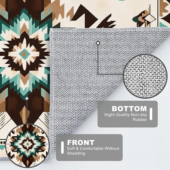 Western Area Rug for Living Room Abstract Geometric Diamond 3x5 Entryway Rug Southwestern Aztec Tribal Rugs Non Slip Low Pile Machine Washable Boho Brown Beige Floor Carpet Indoor Bedroom Dining Room