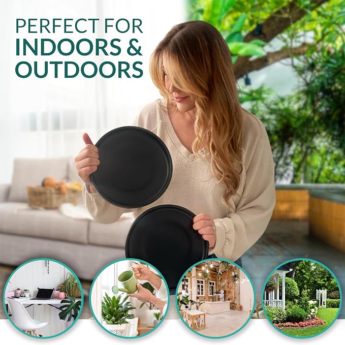 Willowy Heavy Duty Ceramic with Silicone Feet for Added Surface Protection - Scratch-Resistant Plant Drip Trays (Pack of 2) - Plant Plate for Pots 8.3" at the Base or Less, Saucer for Potted Plants